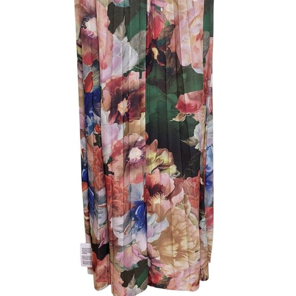 ASOS Dress Womens Size 6 Floral Pleated V Neck Key Hole Open Back Long - Picture 7 of 10